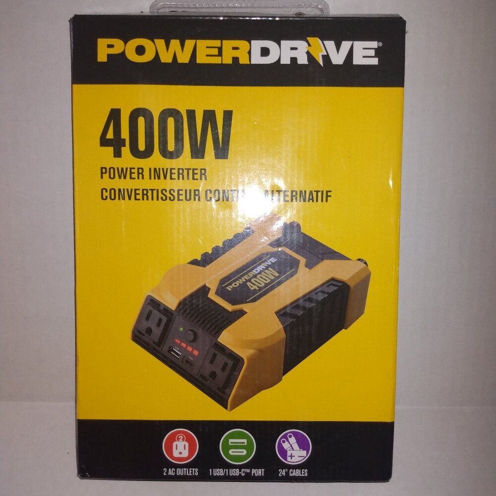 Powerdrive 400W Power Inverter Dual Port USB Cable New in Box